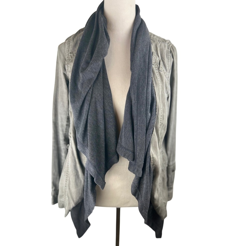 Hei Hei Anthropologie Womens Green Gray Drape Neck Utility Jacket Small